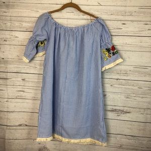 Rebellion Again white blue stripe large top